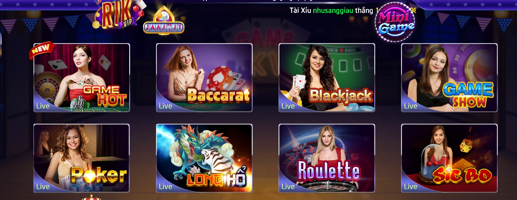 Hệ thống game hấp dẫn trên Live Casino Rikvip